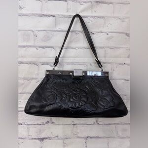 Patricia Nash Ferrara Satchel Bag Shoulder Floral Embossed Black Leather Western